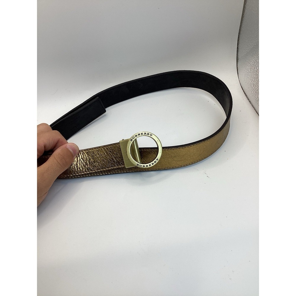 Burberry London italy leather belt gold metallic reversible size 40/100